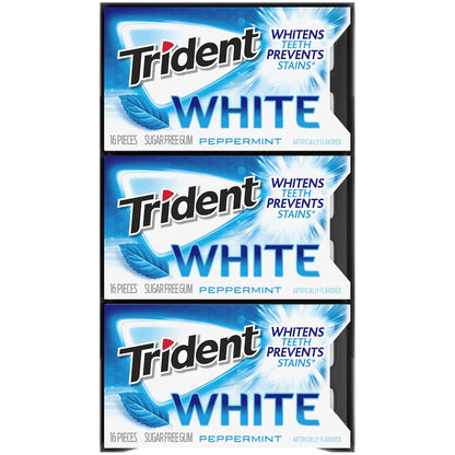 Trident White Sugar-Free Gum – Valentine's Day and Galentine's Treat for a Whitening, Fresh-Breath Care Kit, Peppermint, Spearmint, Wintergreen