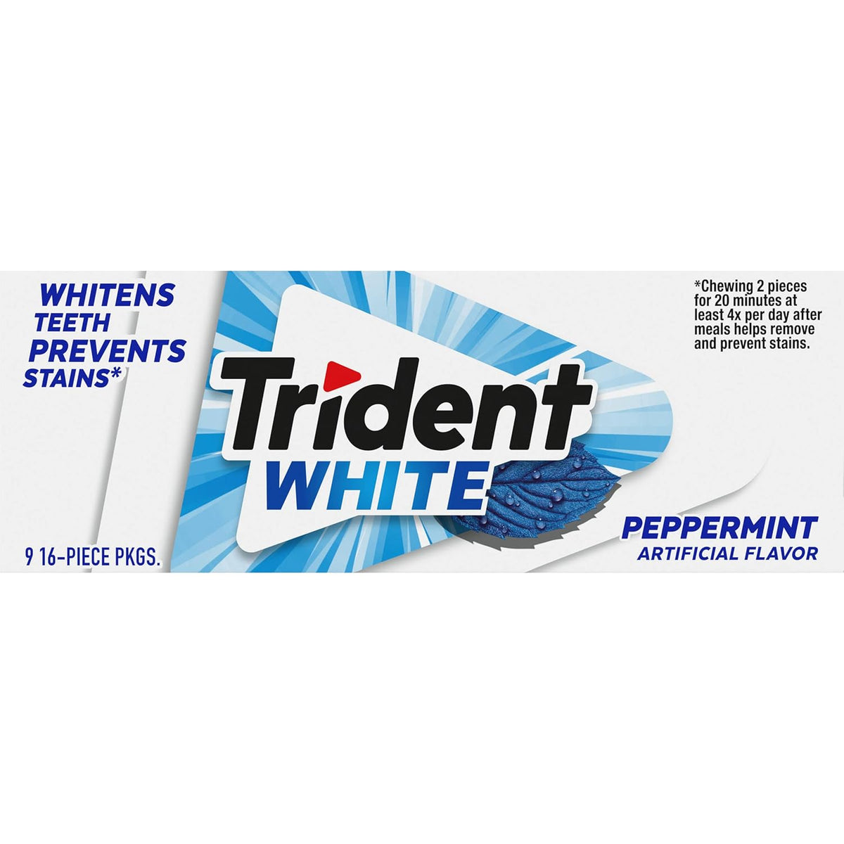 Trident White Sugar-Free Gum – Valentine's Day and Galentine's Treat for a Whitening, Fresh-Breath Care Kit, Peppermint, Spearmint, Wintergreen