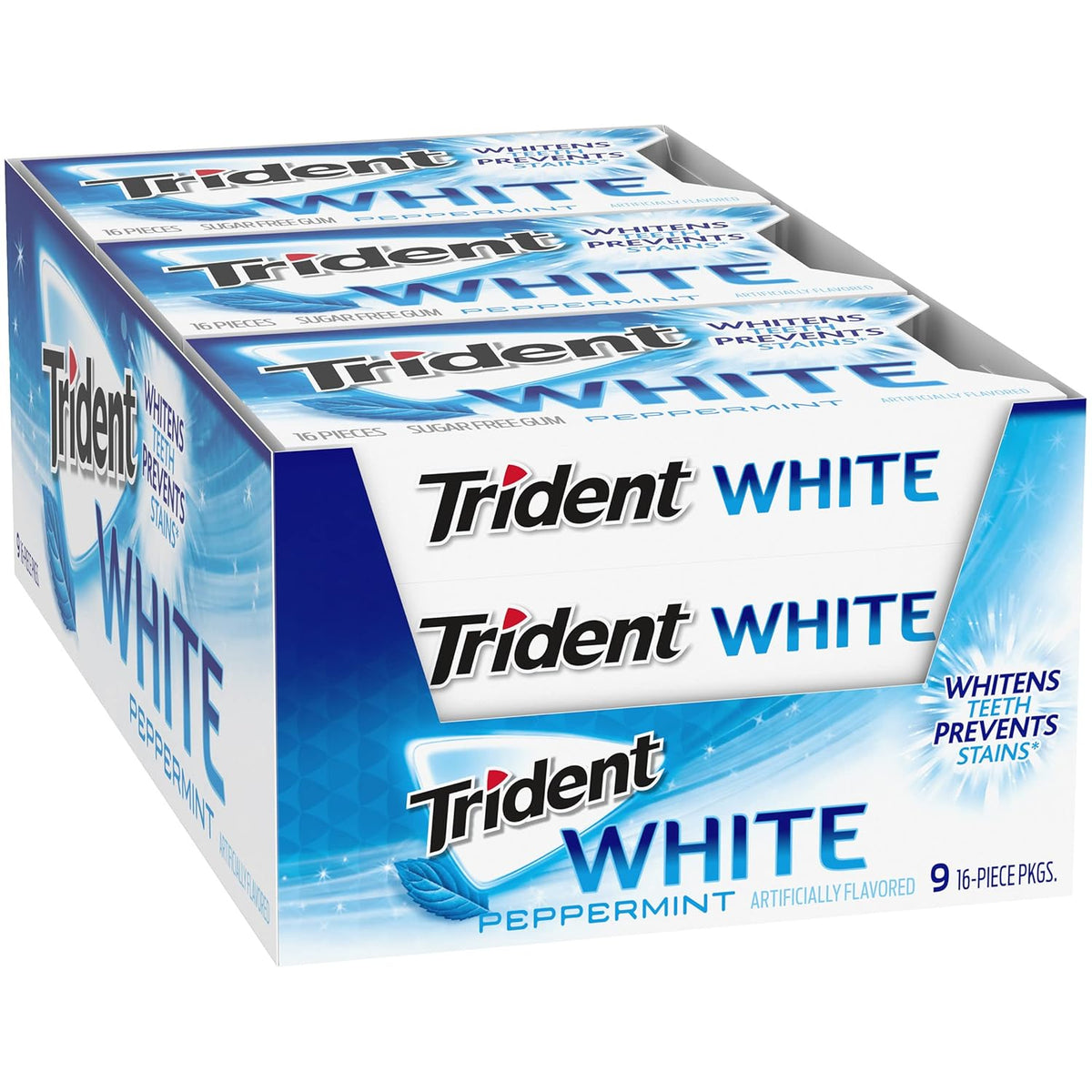 Trident White Sugar-Free Gum – Valentine's Day and Galentine's Treat for a Whitening, Fresh-Breath Care Kit, Peppermint, Spearmint, Wintergreen