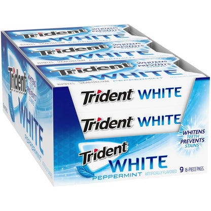 Trident White Sugar-Free Gum – Valentine's Day and Galentine's Treat for a Whitening, Fresh-Breath Care Kit, Peppermint, Spearmint, Wintergreen