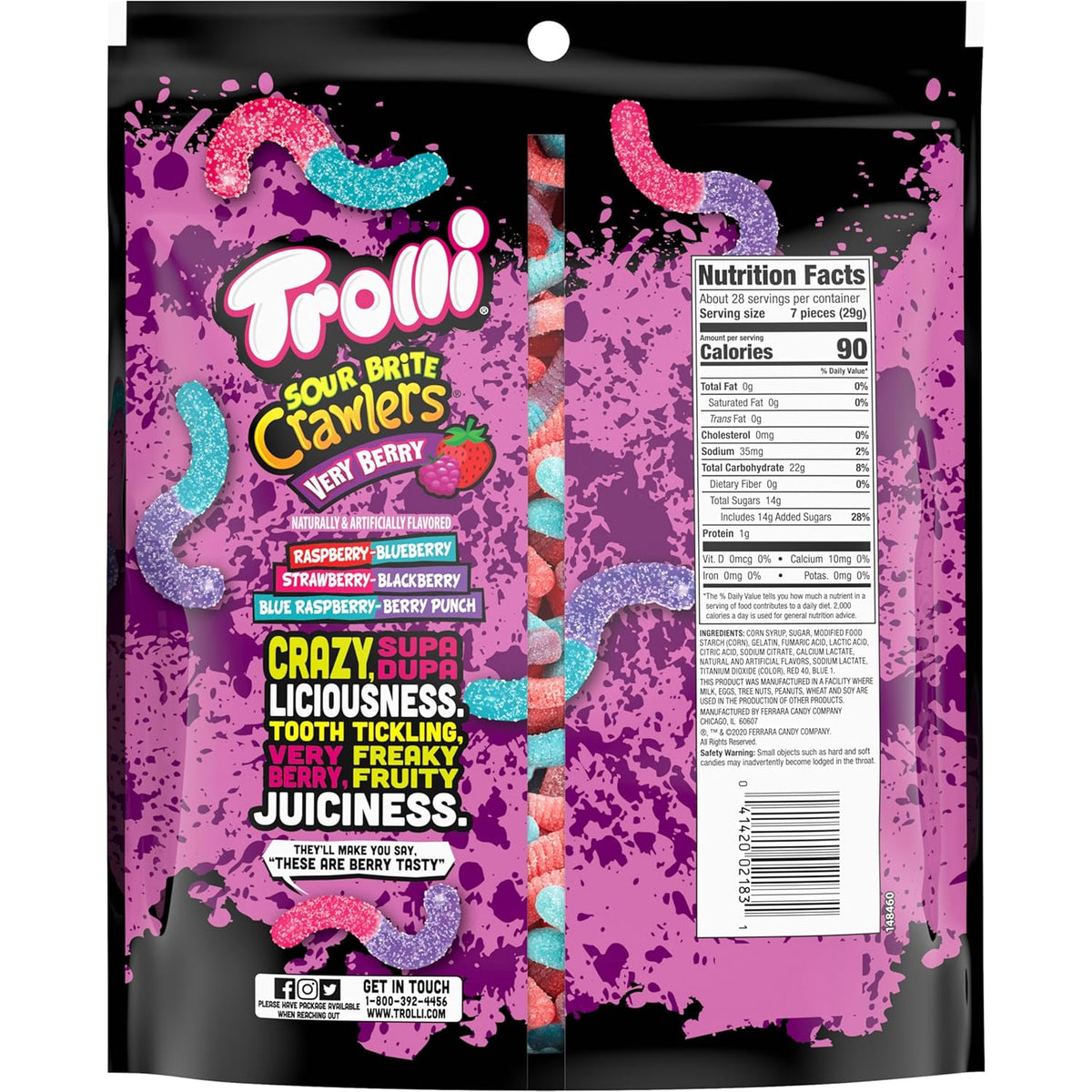 Trolli Sour Brite Crawlers Gummy Worms 28.8 oz - Family Friendly Sour Gummy Candy for Halloween, Classroom Parties, and After School Treats