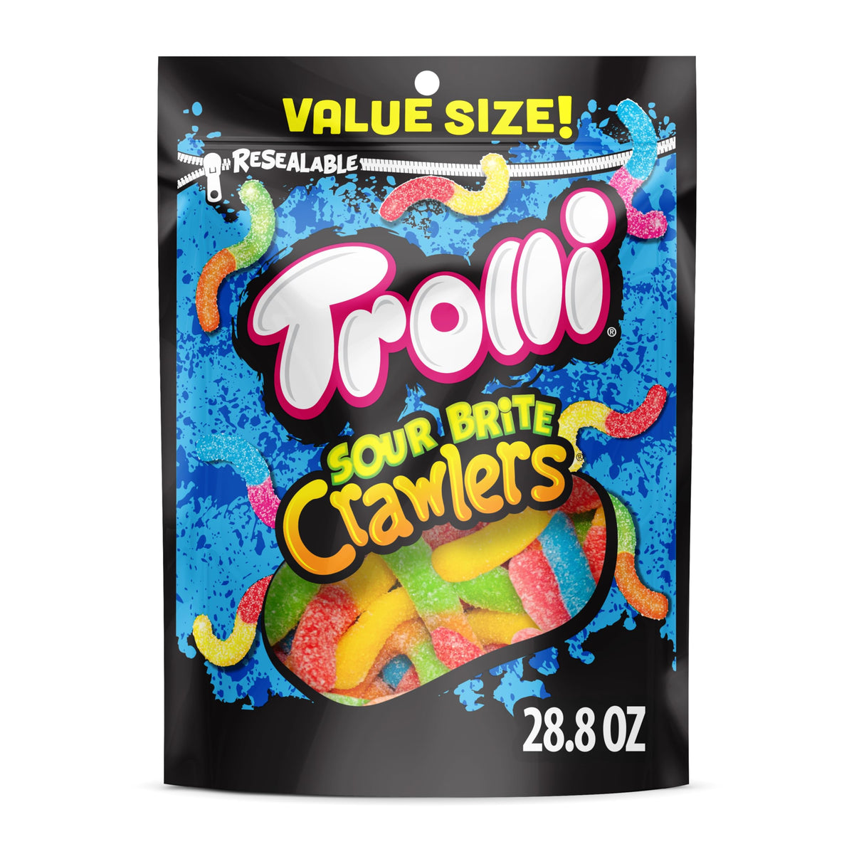 Trolli Sour Brite Crawlers Gummy Worms 28.8 oz - Treat Yourself or Gifting Candy Box for College Students, Dorm Care Package, and Get Well Gifts
