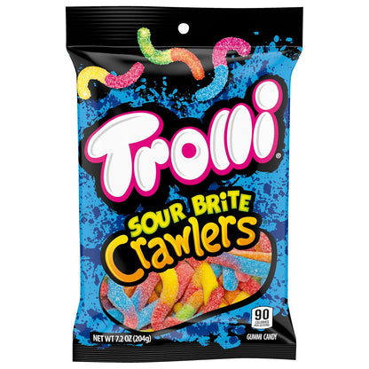 Trolli Sour Brite Crawlers Sour Gummy Worms – Sweet and Sour Candy for Trick-or-Treat Buckets and Birthday Party Bowls, 7.2 oz