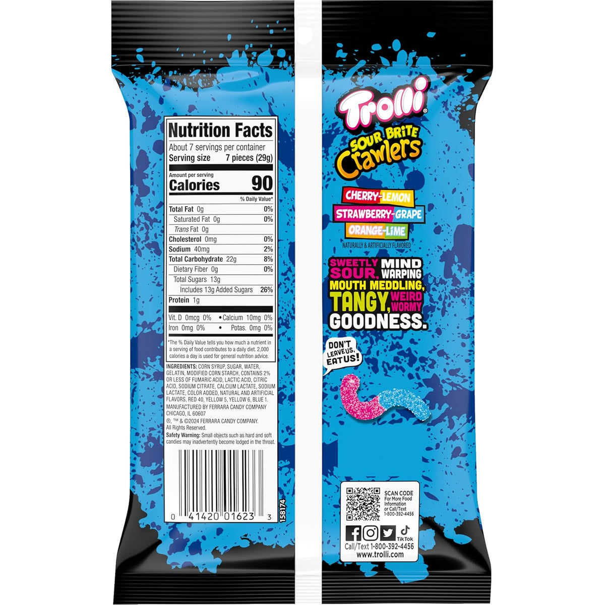 Trolli Sour Brite Crawlers Sour Gummy Worms – Sweet and Sour Candy for Trick-or-Treat Buckets and Birthday Party Bowls, 7.2 oz