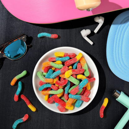 Trolli Sour Brite Crawlers Sweet and Sour Gummy Worms – 14 oz Resealable Bag for Kids' Birthday Party Favor Bags