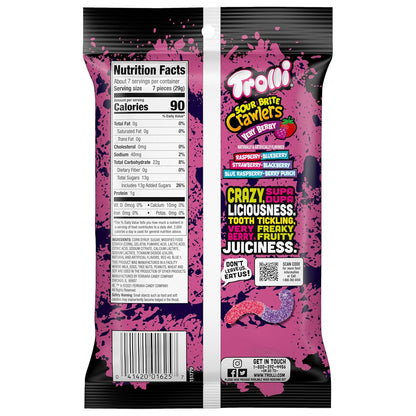 Trolli Sour Brite Crawlers Very Berry Sour Gummy Worms – Durable Non Sticky Candy for Backpacks and Day Trips