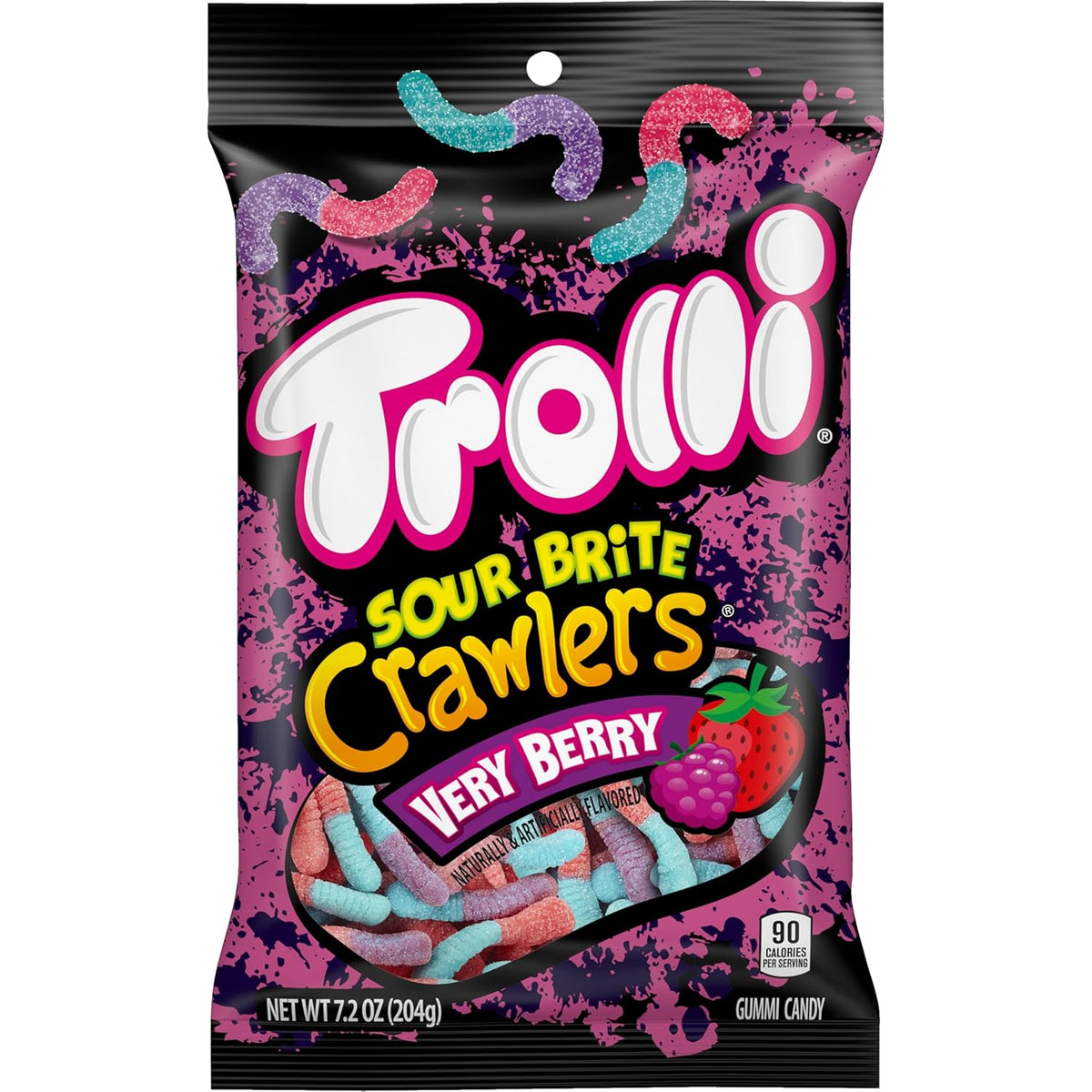 Trolli Sour Brite Crawlers Very Berry Sour Gummy Worms – Durable Non Sticky Candy for Backpacks and Day Trips