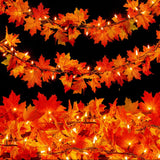 Meknow Fall Garland with Lights – UL Certified Flameless Maple Leaf Garland with Cool-Running Orange Bulbs for Kid and Pet Safe Decorating