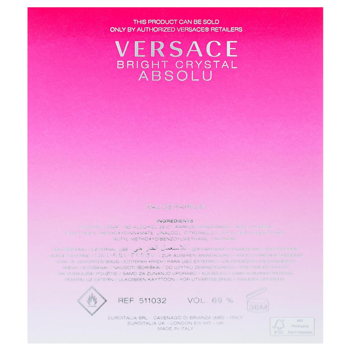 Versace Bright Crystal Absolu for Women – Calming Raspberry and Lotus Scent for Evening Wind-Down, 3.0 oz Spray