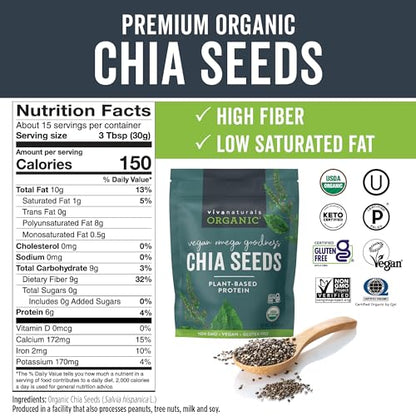 Viva Naturals Organic Chia Seeds 16 oz – Housewarming Gift for the Healthy Home Cook, Organic Vegan Pantry Staple