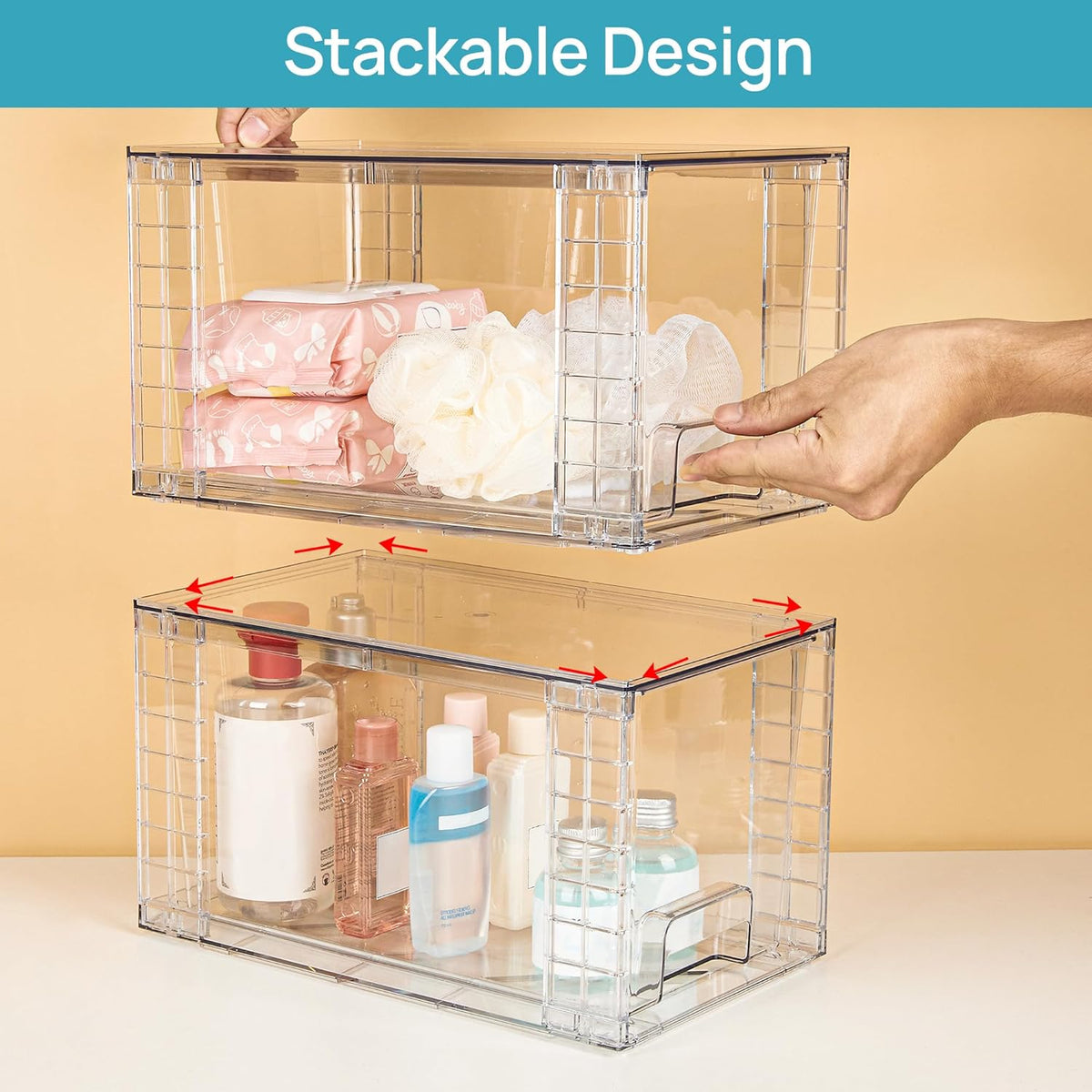 Vtopmart Nursery Stackable Bins for Diaper and Wipe Sorting, Smooth Pull-Out Rails