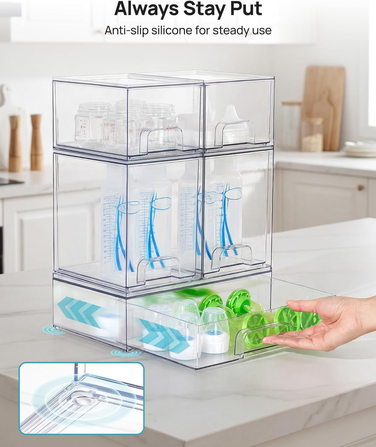 Vtopmart Stackable Clear Organizer Bins – Understated Drawer Set for Intentional Pantry and Minimalist Bathroom Storage