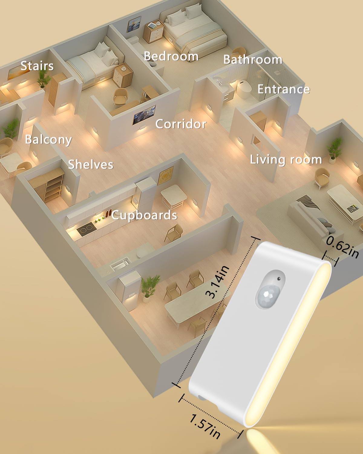 WILLED Wireless Night Light 4 Pack – Subtle Warm White Lighting for Intentional Streamlined Home Design