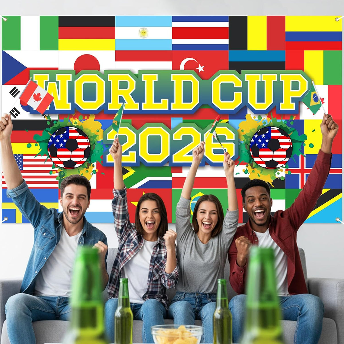 World Football Tournament Cup Celebration Backdrop 43x71 Inch Safe Playroom Photo Station for Kids Soccer Birthday Party