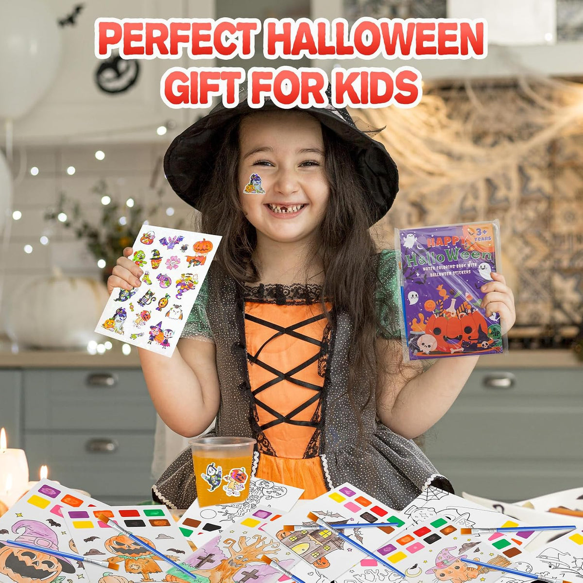 Yeolepor Halloween Basket Filler Gift for Children Ages 3-8, Portable Paint with Water Book and Sticker Kit