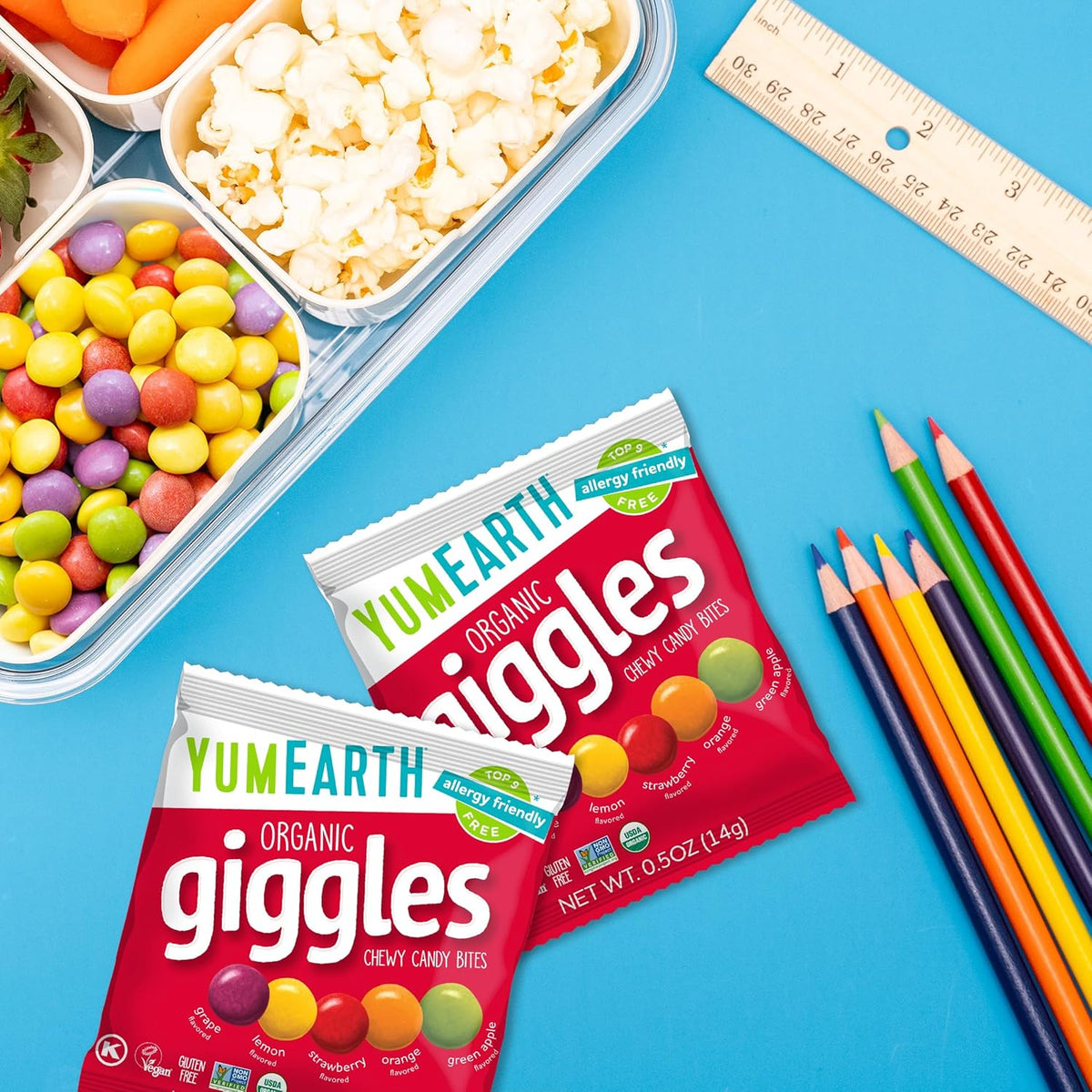 YumEarth Organic Giggles Chewy Candy – Allergy Safe Candy for Sensitive Kids, Top 9 Allergen Free Non GMO Snack Box