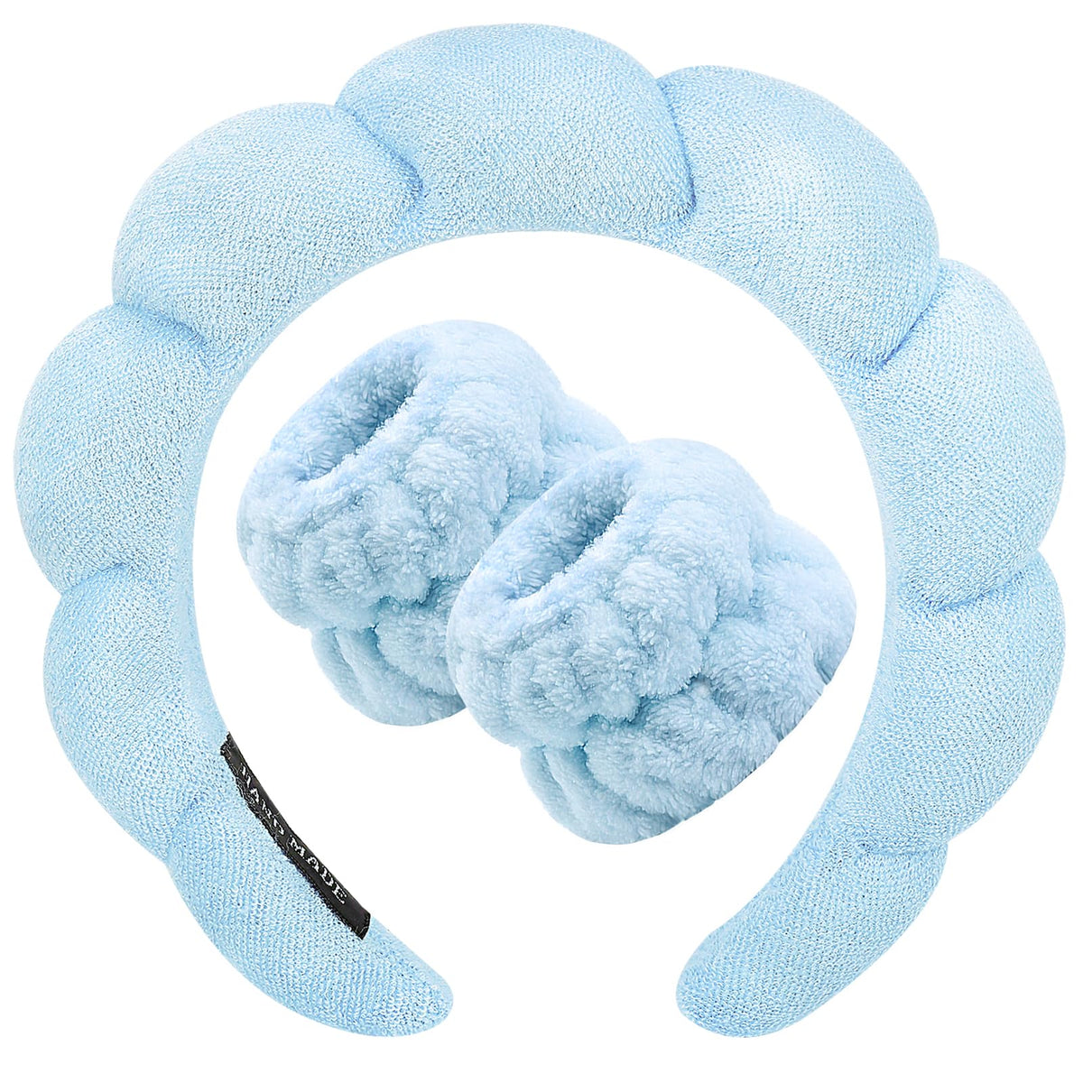 Zkptops Spa Headband for Washing Face Wristband Set Sponge Makeup Skincare Headband Terry Cloth Bubble Soft Get Ready Hairband for Women Girl Puffy Padded Headwear Non Slip Thick Hair Accessory(Blue)
