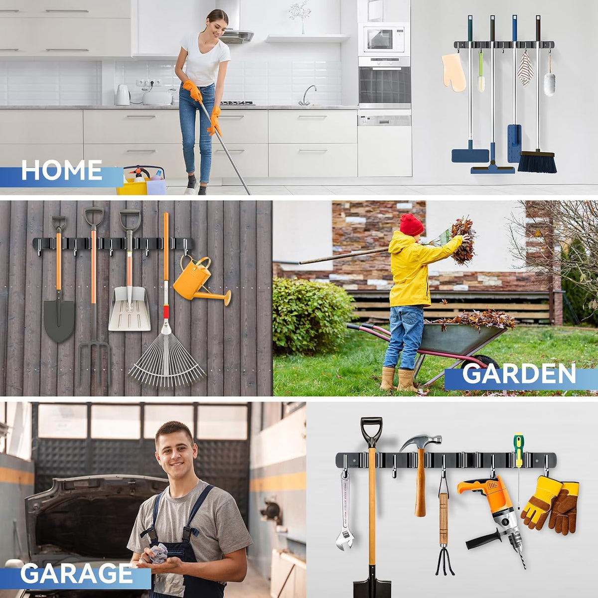 ZONGOOL Wall Mount Tool Holder 4 Racks 5 Hooks – Sleek Home Decor Accent for Polished Utility Spaces