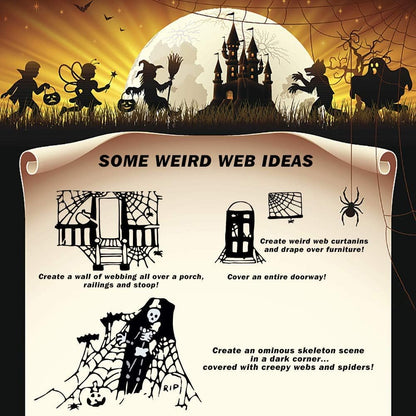ZPISF Halloween Spider Webs for Kids Party and Classroom – 1400 sqft Family-Safe Stretchy Cobwebs with 150 Fake Spiders, No Flame Needed
