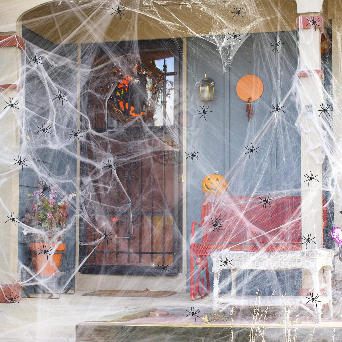 ZPISF Halloween Spider Webs for Kids Party and Classroom – 1400 sqft Family-Safe Stretchy Cobwebs with 150 Fake Spiders, No Flame Needed